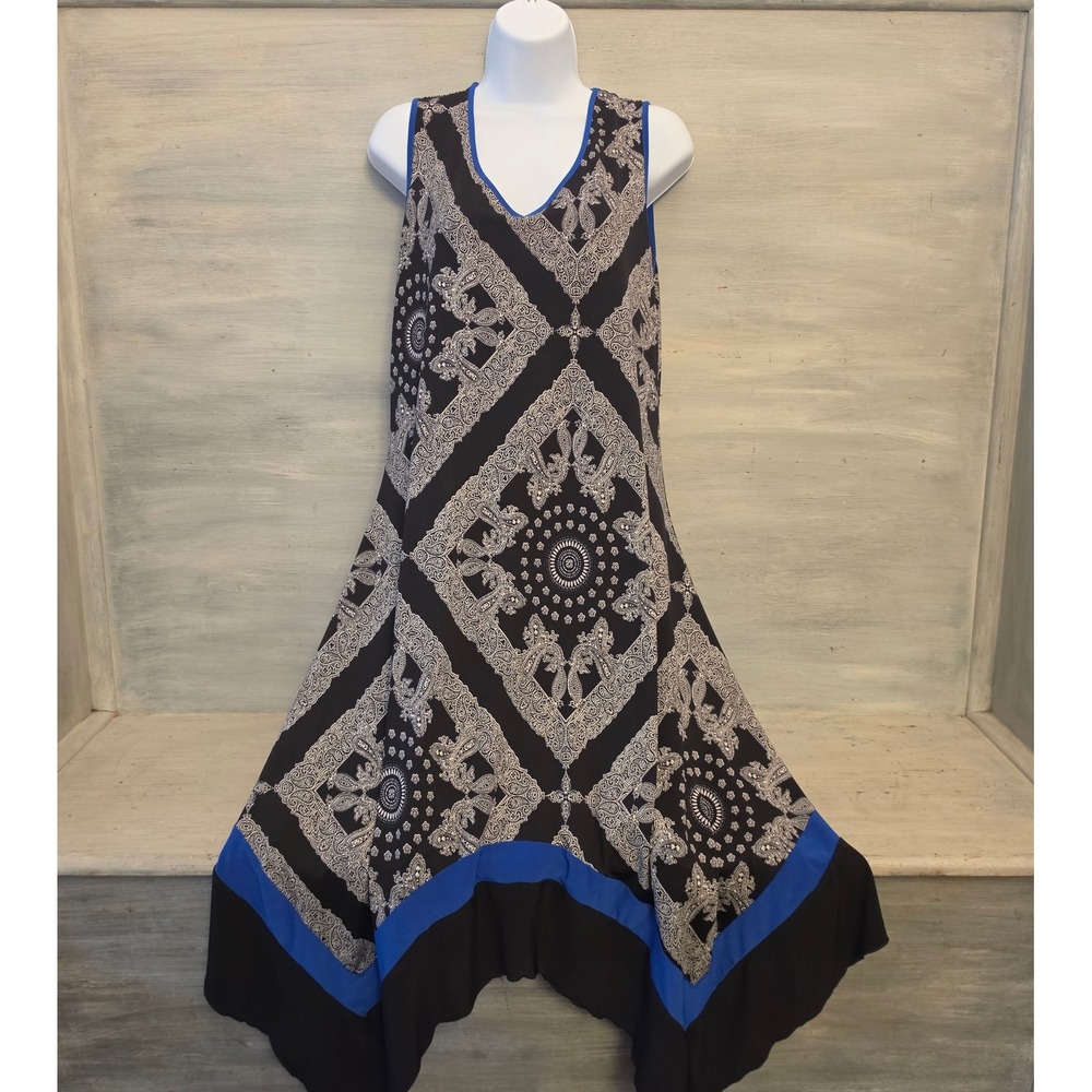 PerSeption Concept Abstract‎ Print Handkerchief Hem Midi Dress Medium GC
